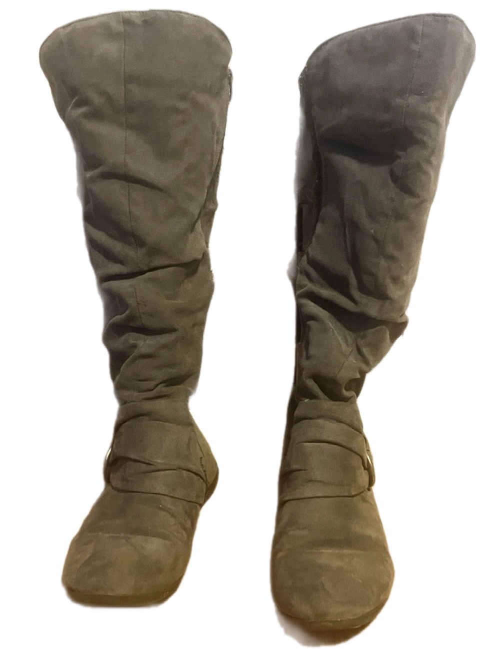 Gray Suede Mid-Calf Boots Size 9W Well Worn/Broken In Comfortable